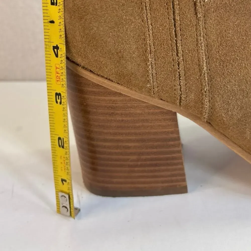 Marc Fisher Alva Camel Tan Suede Pointed Toe Block Heel Bootie Size 11